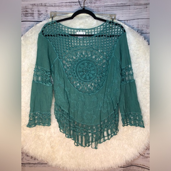 VENUS Teal Asymmetrical Crochet Coverup NWOT XS - Picture 3 of 10